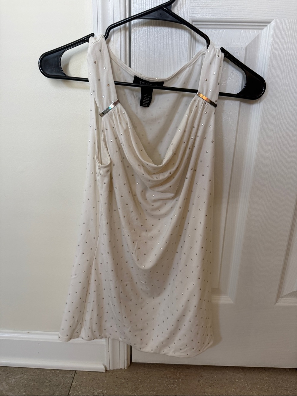 White House Black Market Cream Strapless Draped Embellished Dress